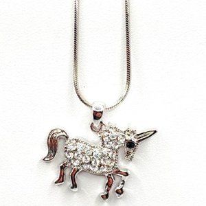 White Gold Plated Clear Crystal Studded Unicorn